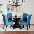 Ensemble de salle à manger 5 pièces de style moderne avec table ronde à piètement croisé et 4 chaises rembourrées en lin capitonné