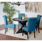 Ensemble de salle à manger 5 pièces de style moderne avec table ronde à piètement croisé et 4 chaises rembourrées en lin capitonné