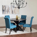 Ensemble de salle à manger 5 pièces de style moderne avec table ronde à piètement croisé et 4 chaises rembourrées en lin capitonné