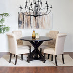Ensemble de salle à manger 5 pièces de style moderne avec table ronde à piètement croisé et 4 chaises rembourrées en lin capitonné