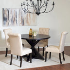 Ensemble de salle à manger 5 pièces de style moderne avec table ronde à piètement croisé et 4 chaises rembourrées en lin capitonné
