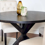 Ensemble de salle à manger 5 pièces de style moderne avec table ronde à piètement croisé et 4 chaises rembourrées en lin capitonné