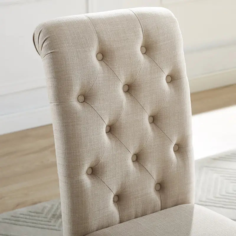 Ensemble de salle à manger 5 pièces de style moderne avec table ronde à piètement croisé et 4 chaises rembourrées en lin capitonné