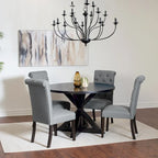 Ensemble de salle à manger 5 pièces de style moderne avec table ronde à piètement croisé et 4 chaises rembourrées en lin capitonné