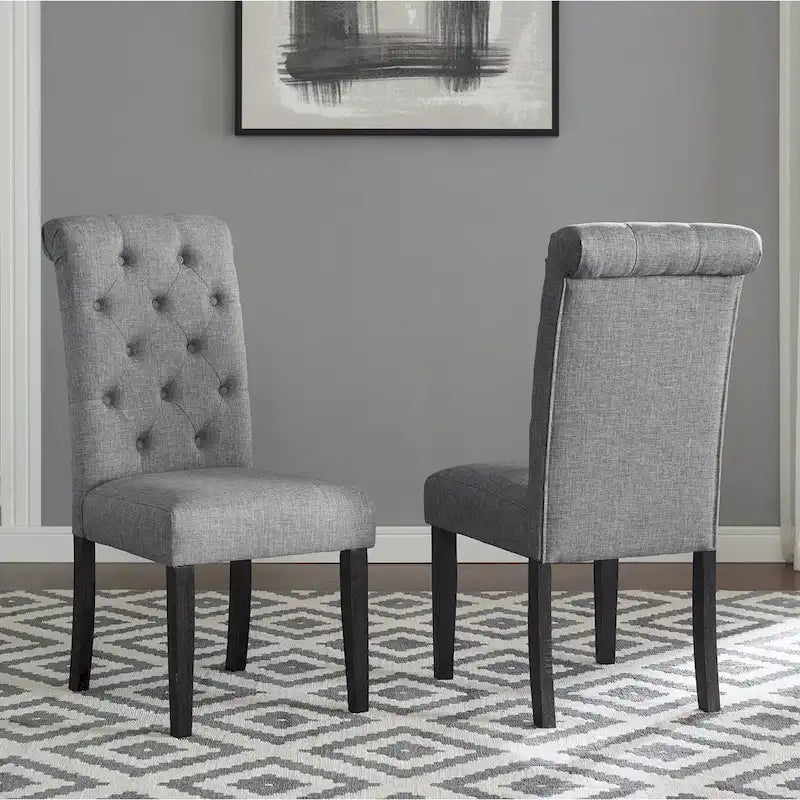 Ensemble de salle à manger 5 pièces de style moderne avec table ronde à piètement croisé et 4 chaises rembourrées en lin capitonné