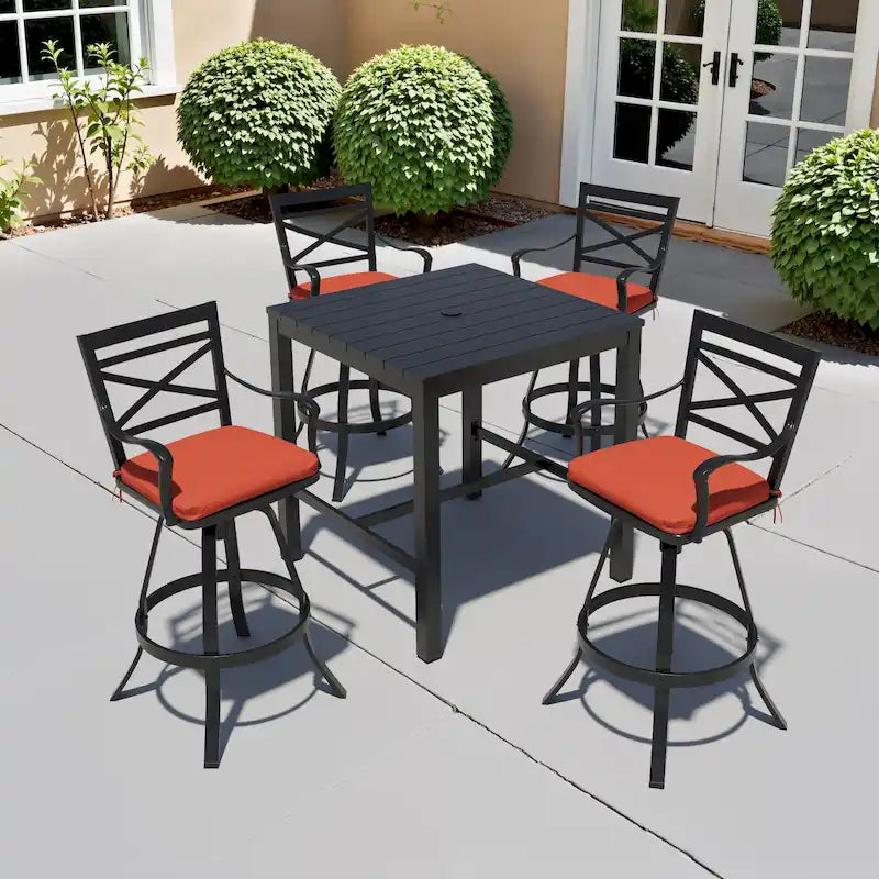 Ensemble de 3 ou 5 tabourets de bar pivotants et table de patio en aluminium pour l'extérieur