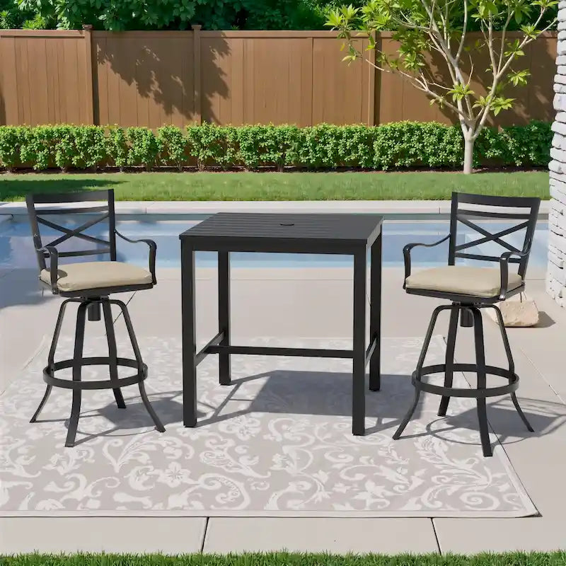 Ensemble de 3 ou 5 tabourets de bar pivotants et table de patio en aluminium pour l'extérieur