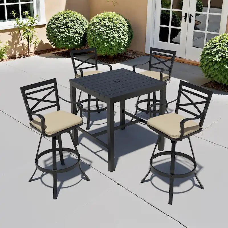 Ensemble de 3 ou 5 tabourets de bar pivotants et table de patio en aluminium pour l'extérieur