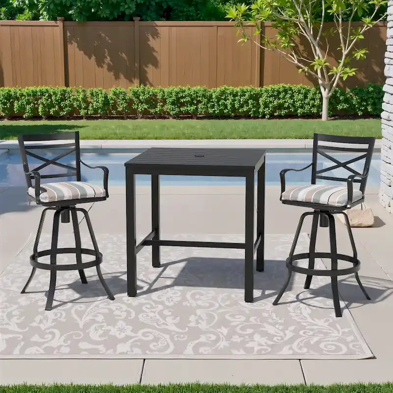 Ensemble de 3 ou 5 tabourets de bar pivotants et table de patio en aluminium pour l'extérieur