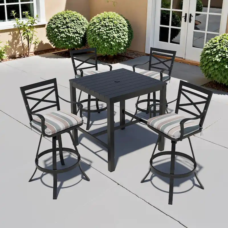 Ensemble de 3 ou 5 tabourets de bar pivotants et table de patio en aluminium pour l'extérieur
