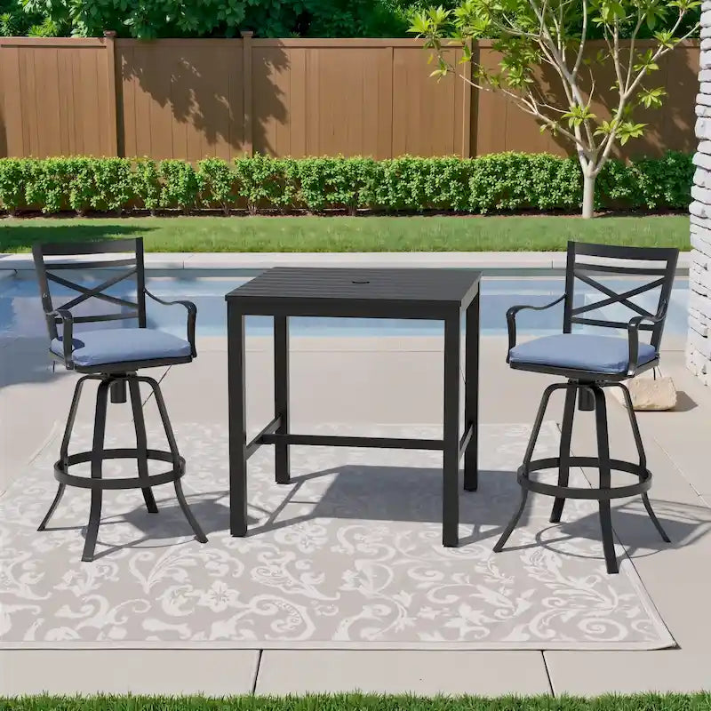 Ensemble de 3 ou 5 tabourets de bar pivotants et table de patio en aluminium pour l'extérieur