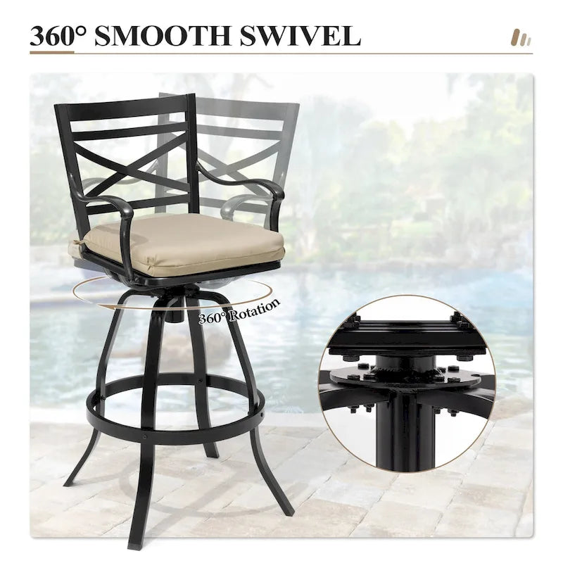 Ensemble de 3 ou 5 tabourets de bar pivotants et table de patio en aluminium pour l'extérieur