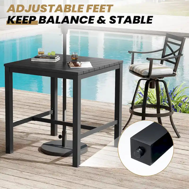 Ensemble de 3 ou 5 tabourets de bar pivotants et table de patio en aluminium pour l'extérieur