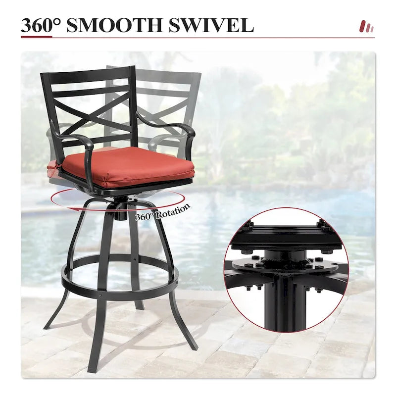 Ensemble de 3 ou 5 tabourets de bar pivotants et table de patio en aluminium pour l'extérieur
