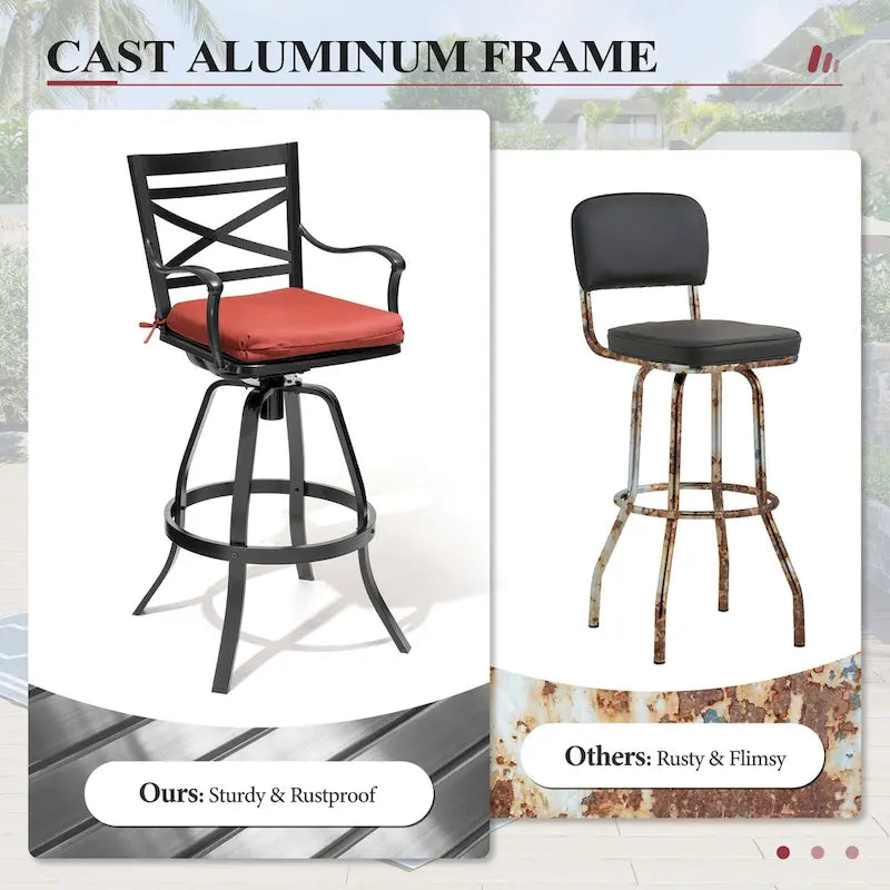 Ensemble de 3 ou 5 tabourets de bar pivotants et table de patio en aluminium pour l'extérieur