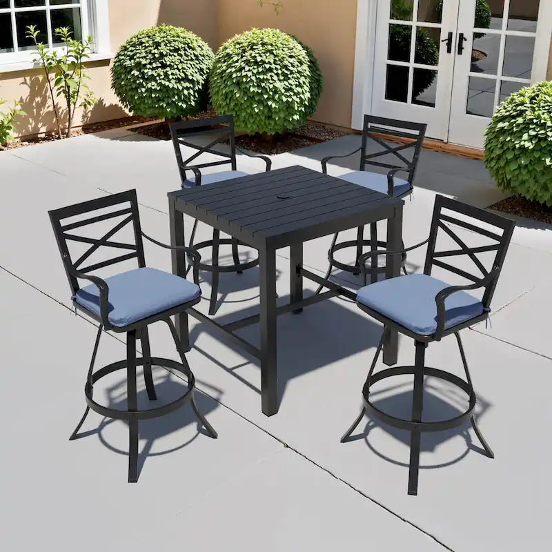 Ensemble de 3 ou 5 tabourets de bar pivotants et table de patio en aluminium pour l'extérieur