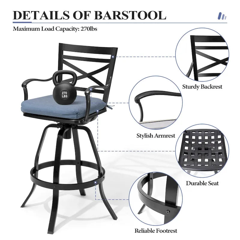 Ensemble de 3 ou 5 tabourets de bar pivotants et table de patio en aluminium pour l'extérieur