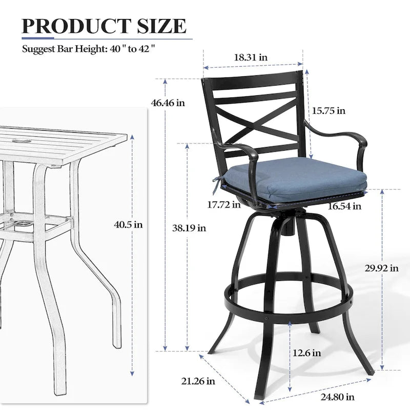 Ensemble de 3 ou 5 tabourets de bar pivotants et table de patio en aluminium pour l'extérieur
