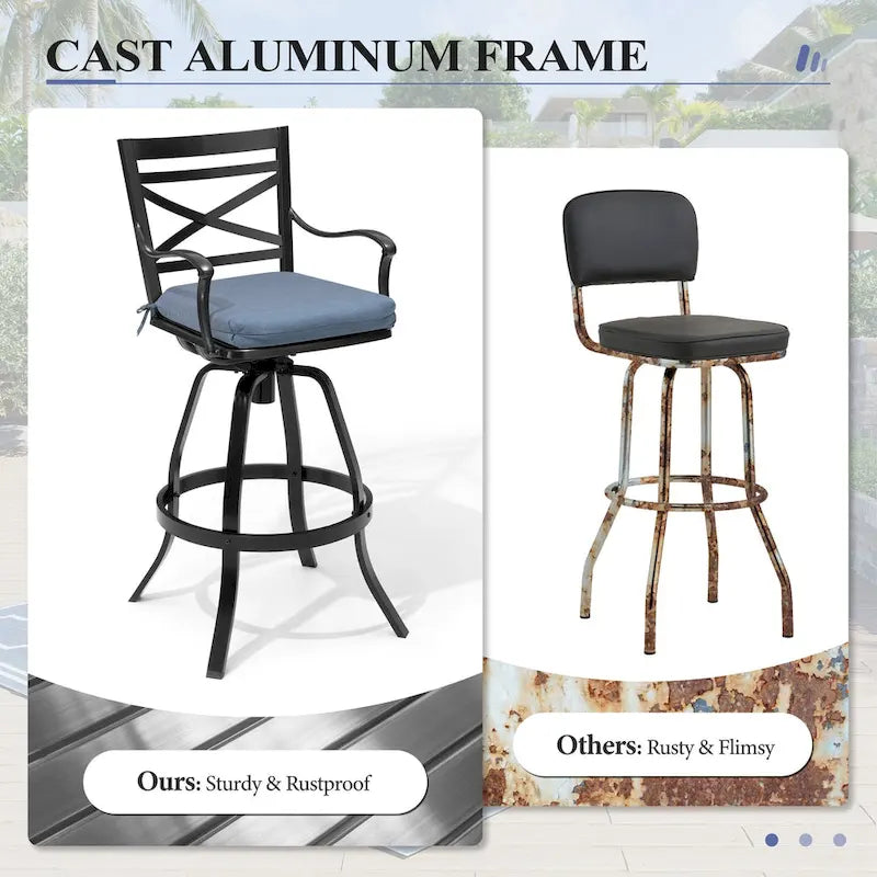 Ensemble de 3 ou 5 tabourets de bar pivotants et table de patio en aluminium pour l'extérieur