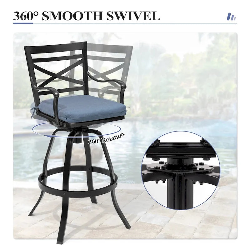 Ensemble de 3 ou 5 tabourets de bar pivotants et table de patio en aluminium pour l'extérieur