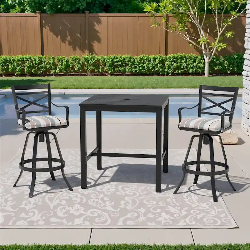 Ensemble de 3 ou 5 tabourets de bar pivotants et table de patio en aluminium pour l'extérieur