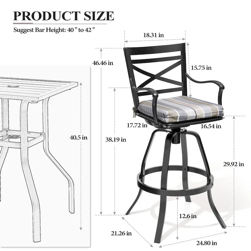 Ensemble de 3 ou 5 tabourets de bar pivotants et table de patio en aluminium pour l'extérieur