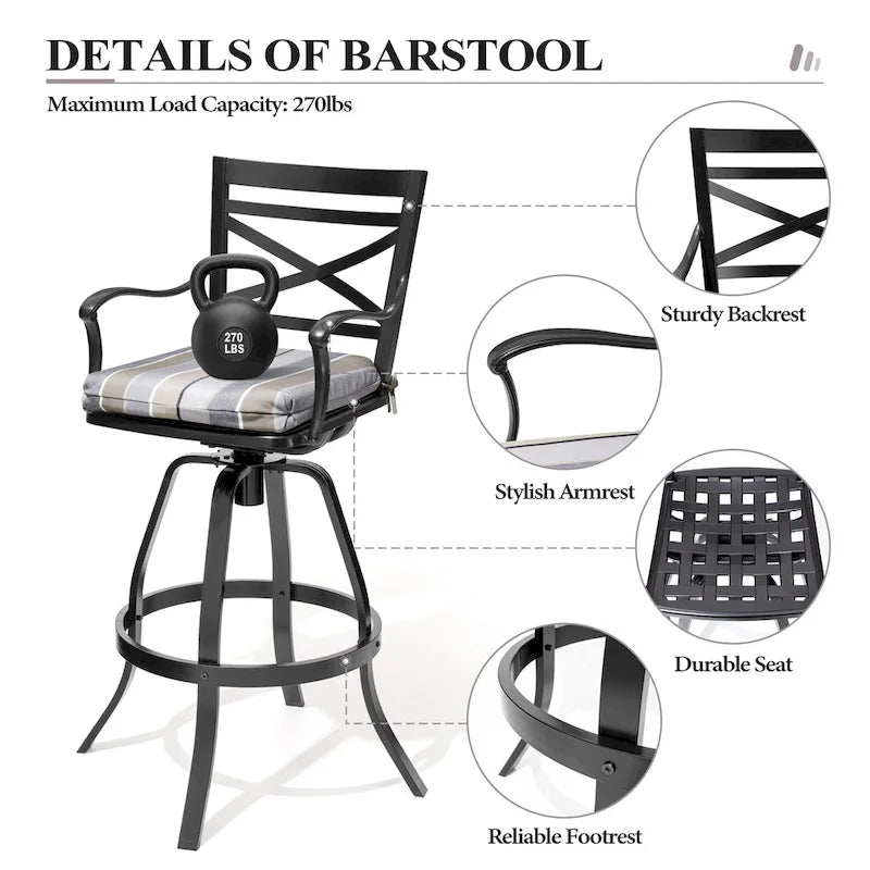 Ensemble de 3 ou 5 tabourets de bar pivotants et table de patio en aluminium pour l'extérieur