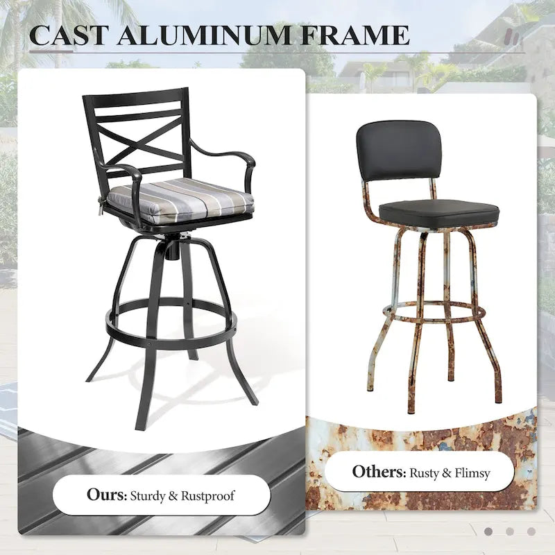 Ensemble de 3 ou 5 tabourets de bar pivotants et table de patio en aluminium pour l'extérieur