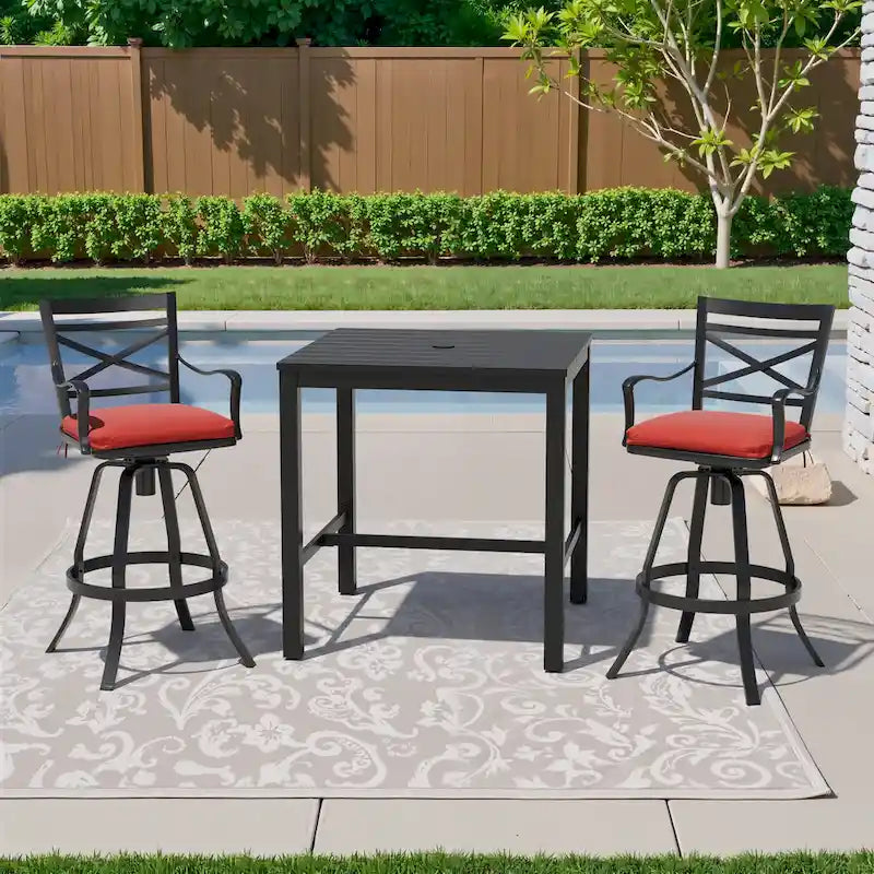 Ensemble de 3 ou 5 tabourets de bar pivotants et table de patio en aluminium pour l'extérieur