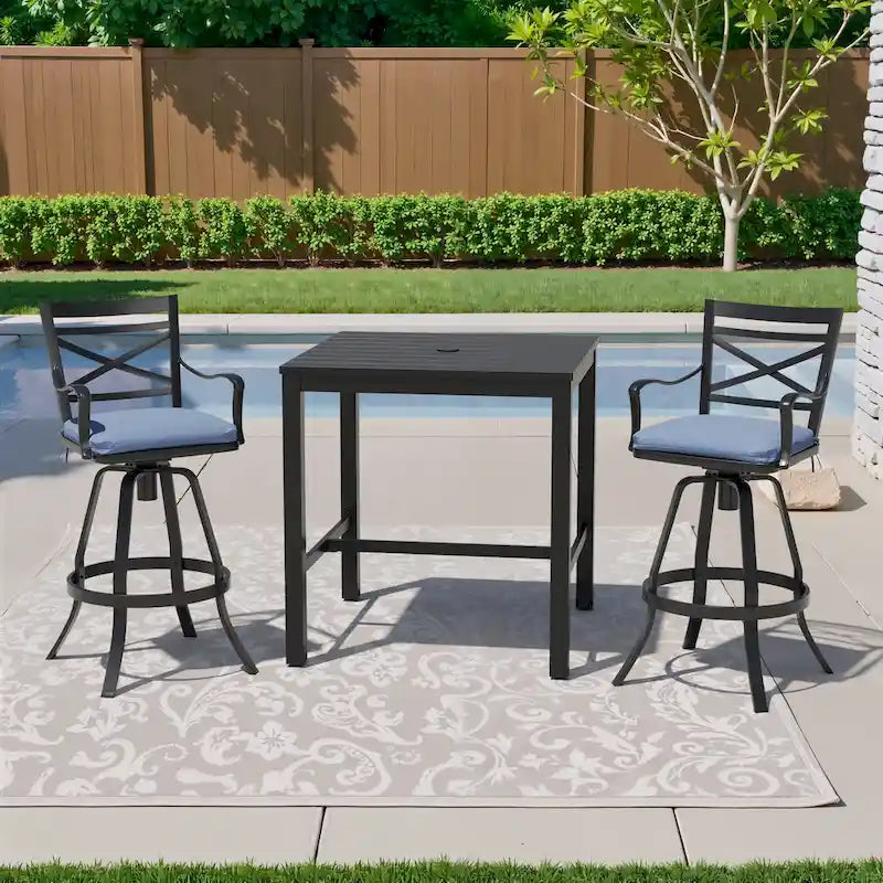 Ensemble de 3 ou 5 tabourets de bar pivotants et table de patio en aluminium pour l'extérieur