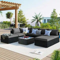 Ensemble de salon de jardin modulable en osier tressé 8 pièces avec table basse et coussins