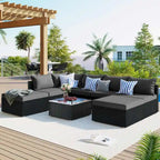 Ensemble de salon de jardin modulable en osier tressé 8 pièces avec table basse et coussins