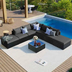 Ensemble de salon de jardin modulable en osier tressé 8 pièces avec table basse et coussins