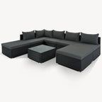 Ensemble de salon de jardin modulable en osier tressé 8 pièces avec table basse et coussins