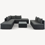 Ensemble de salon de jardin modulable en osier tressé 8 pièces avec table basse et coussins