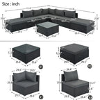Ensemble de salon de jardin modulable en osier tressé 8 pièces avec table basse et coussins