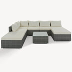 Ensemble de salon de jardin modulable en osier tressé 8 pièces avec table basse et coussins
