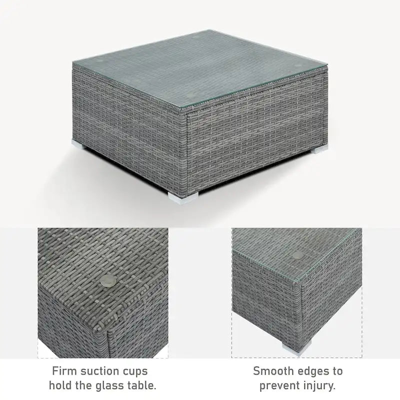 Ensemble de salon de jardin modulable en osier tressé 8 pièces avec table basse et coussins