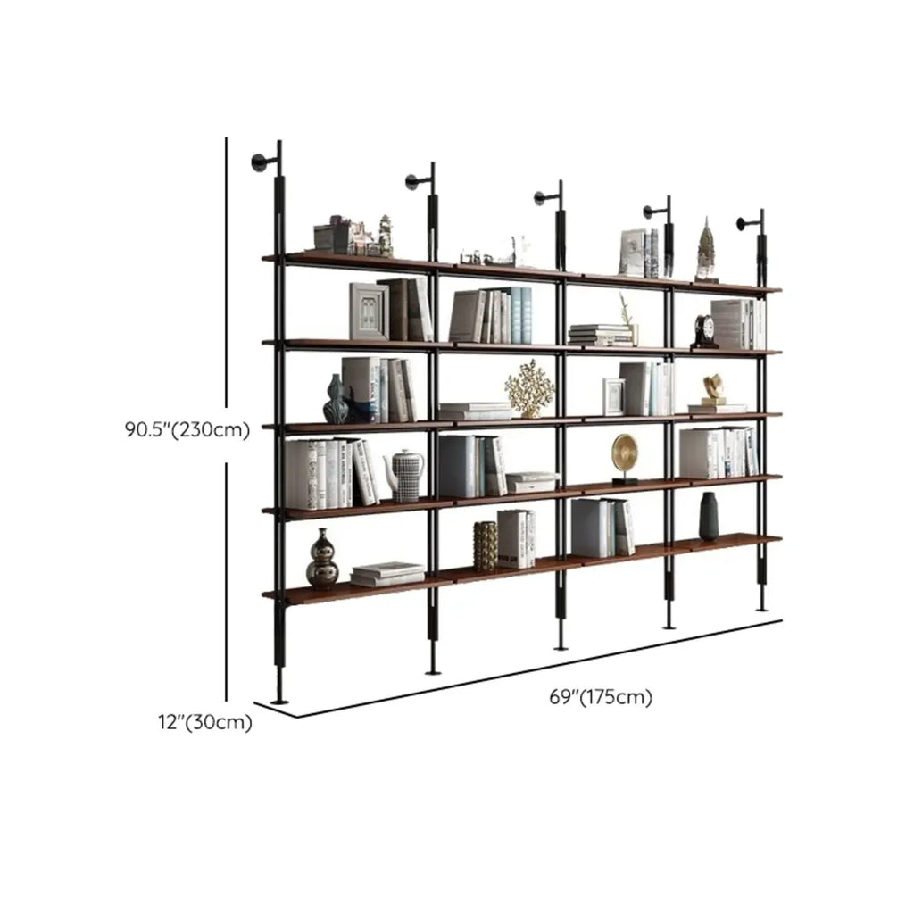 Étagère bibliothèque haute marron à cadre métallique et dos ouvert
