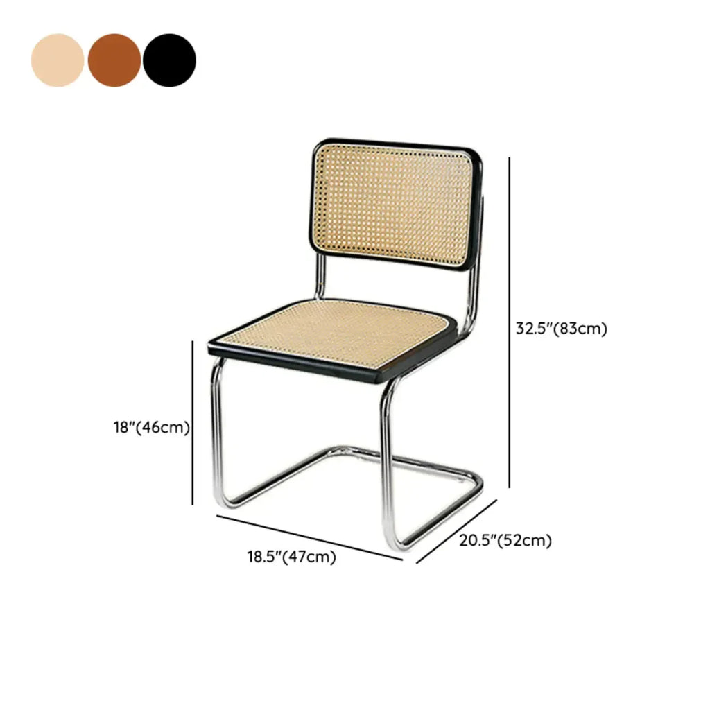 Chaise de salle à manger moderne en similicuir marron avec dossier tissé et piètement cantilever