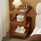 Dessus de table de rangement en bois de noyer à 3 niveaux avec roulettes