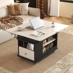 Table d'appoint pliante rectangulaire en bois et métal avec plateau relevable et roulettes