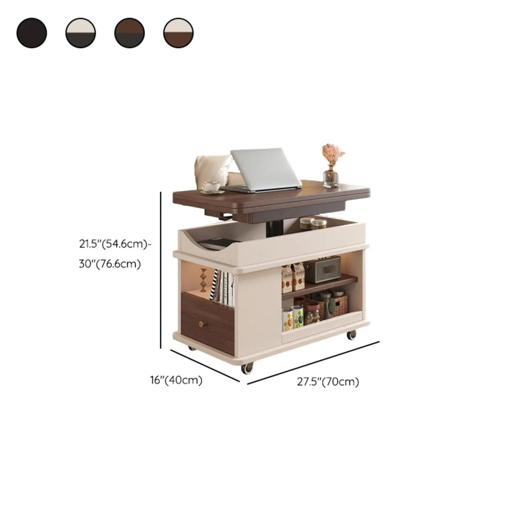 Table d'appoint pliante rectangulaire en bois et métal avec plateau relevable et roulettes