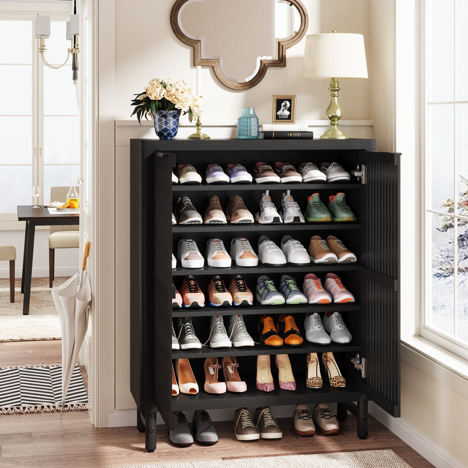 Meuble à chaussures 24 paires avec porte pour entrée et salon