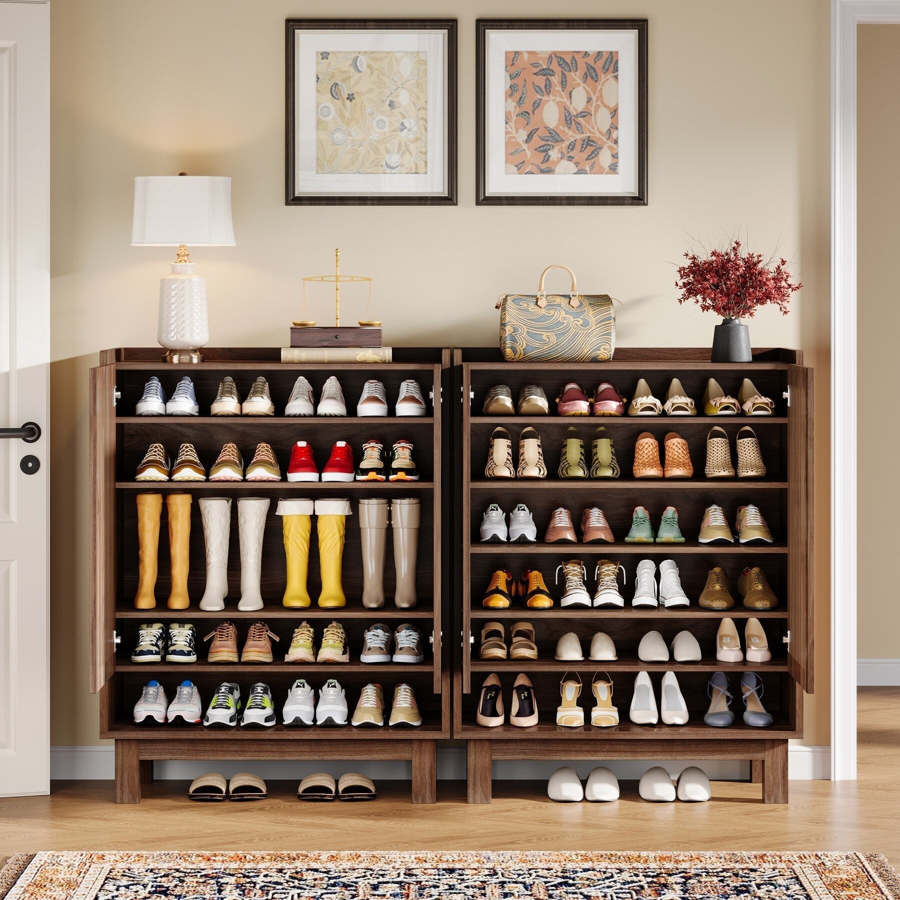Meuble à chaussures 24 paires avec porte pour entrée et salon