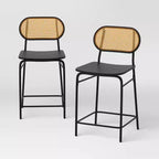 Set of 2 24" Wicker Back Metal Counter Height Barstool with Footrest Black - Room Essentials™