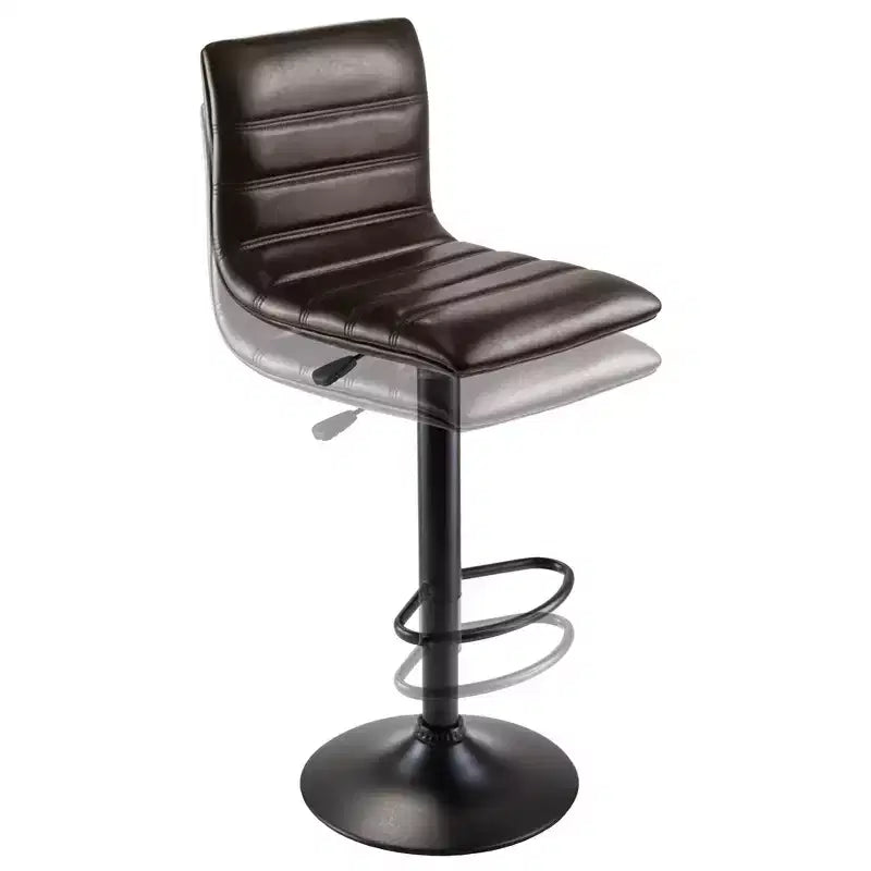 Tabouret réglable Holly Air Lift avec dossier en L Espresso/Noir - Winsome : Pivotant, Similicuir, Structure métallique, Repose-pieds