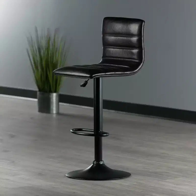 Tabouret réglable Holly Air Lift avec dossier en L Espresso/Noir - Winsome : Pivotant, Similicuir, Structure métallique, Repose-pieds