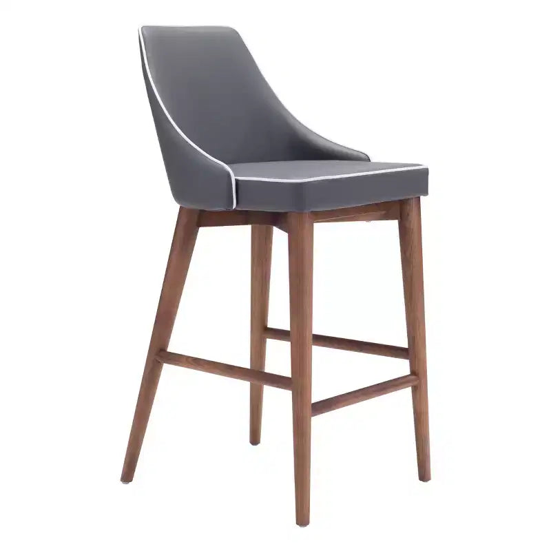 26" Wing Back Faux Leather Counter Height Barstool - Dark Gray - ZM Home: Plush Seat, Walnut Wood Base, Polyurethane Upholstery