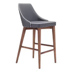 26" Wing Back Faux Leather Counter Height Barstool - Dark Gray - ZM Home: Plush Seat, Walnut Wood Base, Polyurethane Upholstery